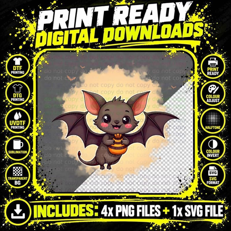 Cute Bat Halloween Tee, Funny Spooky Animal Gift T-Shirt Png SVG Digital Bundle