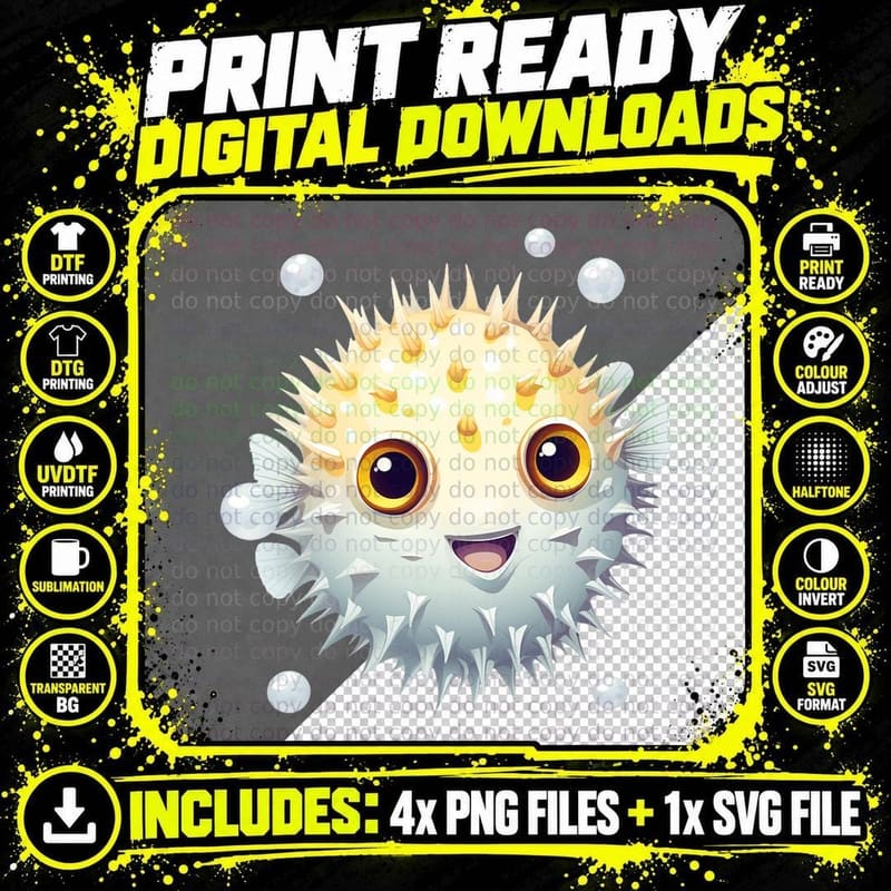 Cute Blowfish Easy Halloween Puffer Fish Costume Png SVG Digital Bundle
