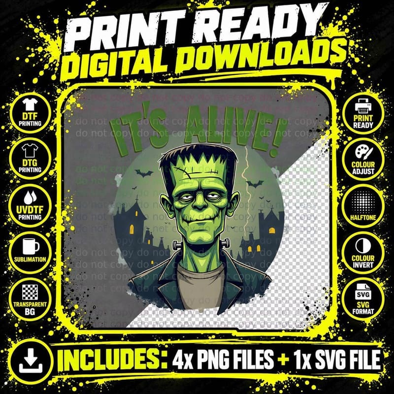 Cute Frankenstein Shirt, Halloween Spooky Monster Gift Png SVG Digital Bundle
