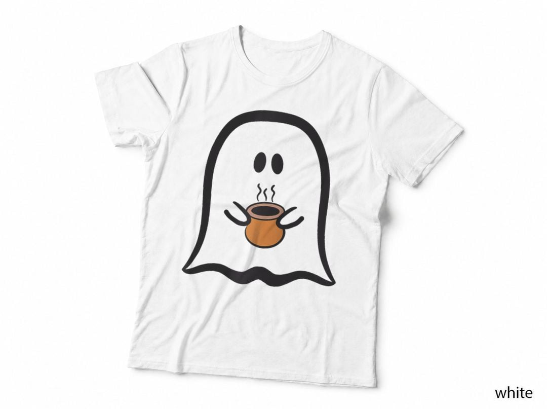 Cute Ghost Pumpkin Spice Latte Coffee for Fall T-Shirt, Spooky Tee