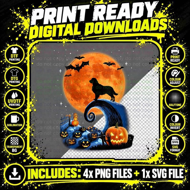 Cute Golden Retriever Pumpkin Halloween Horror Dogs Png SVG Digital Bundle