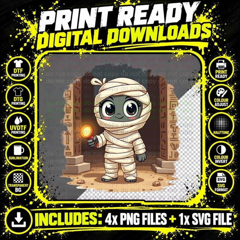 Cute Mummy Halloween Tee, Spooky Undead Creature Gift Png SVG Digital Bundle