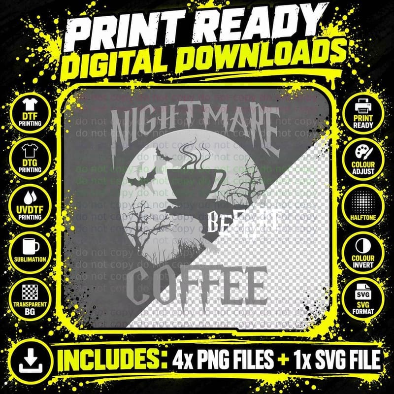 Cute Nightmare Before Coffee Halloween Funny Mug Gift Png SVG Digital Bundle