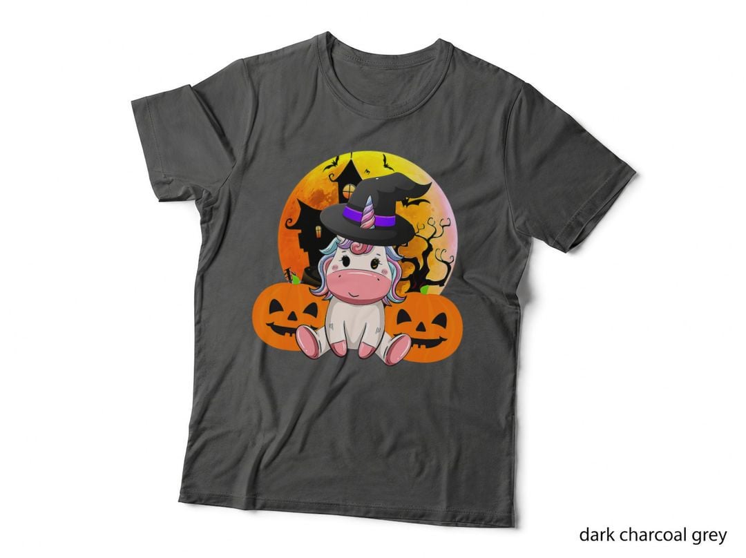 Cute Unicorn Halloween Spooky Witchy Pumpkin Girls Women T-Shirt