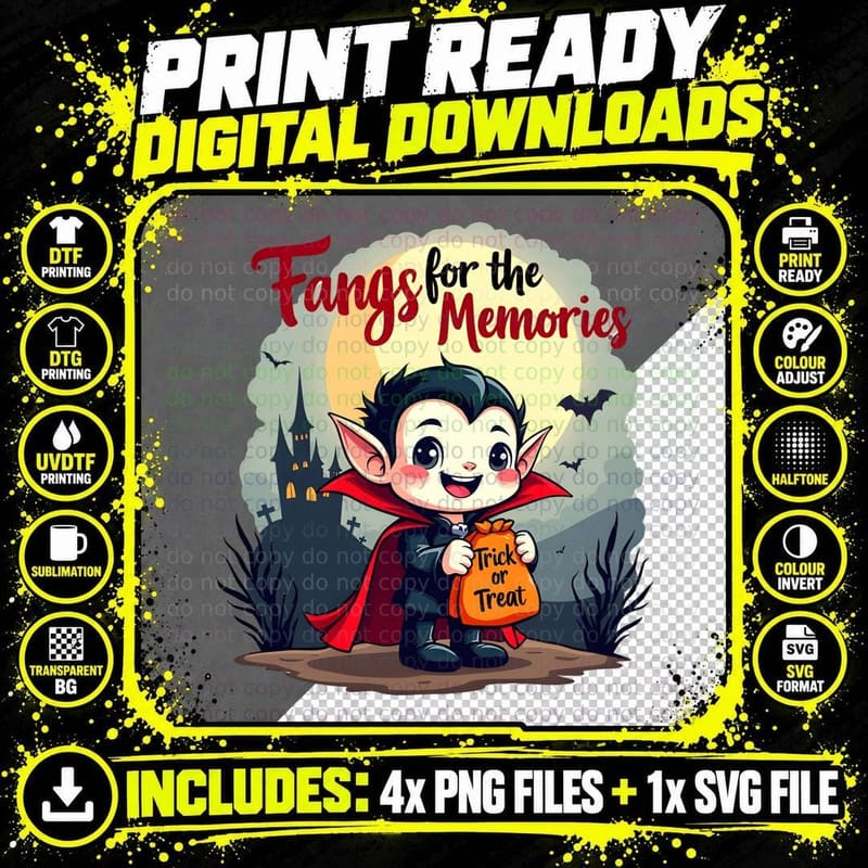Cute Vampire Shirt, Spooky Trick or Treat Halloween Gift Png SVG Digital Bundle