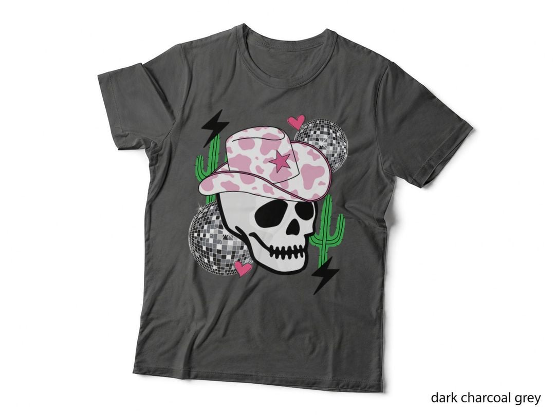 Cute Western Rodeo Funny Skeleton Skull Cowboy Disco Punchy T-Shirt