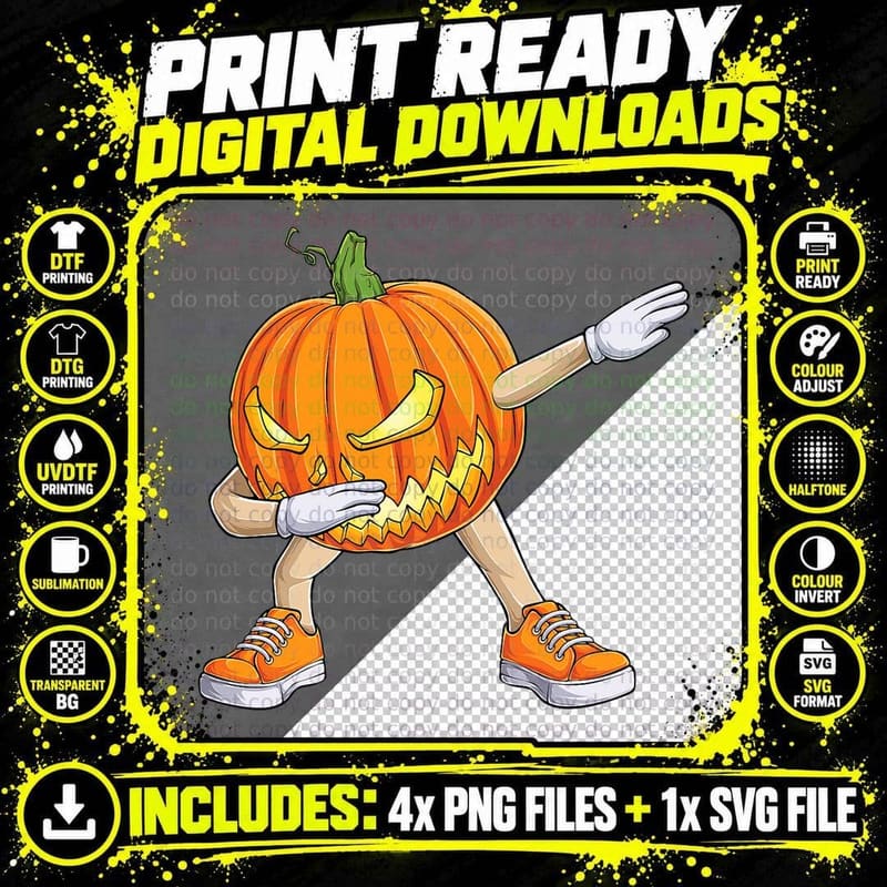 Dabbing Pumpkin Halloween Scary Girls Boys Kids Png SVG Digital Bundle