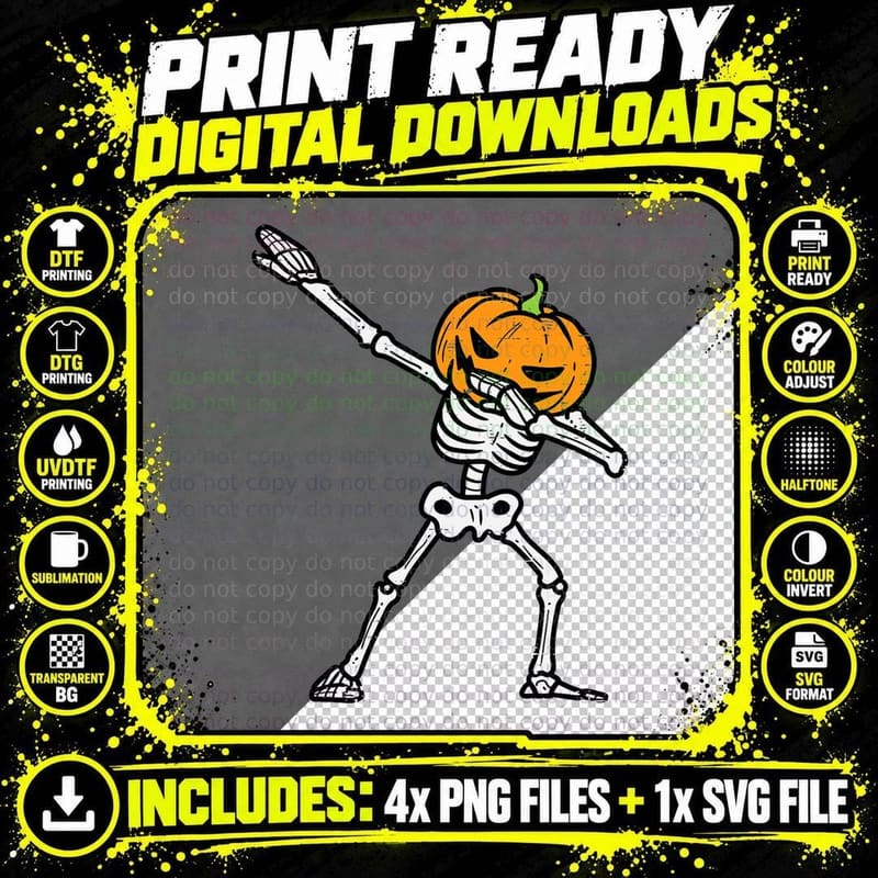 Dabbing Skeleton Pumpkin Dab Halloween Costume Men Boys Png SVG Digital Bundle