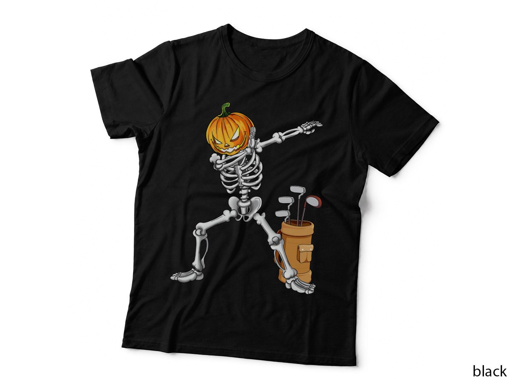 Dabbing Skeleton Pumpkin Golf Halloween Costume Gift Kids T-Shirt