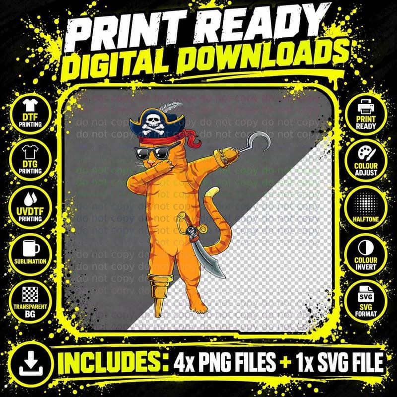 Dabbing Spooky Pirate Cat Halloween Costume T-Shirt Png SVG Digital Bundle