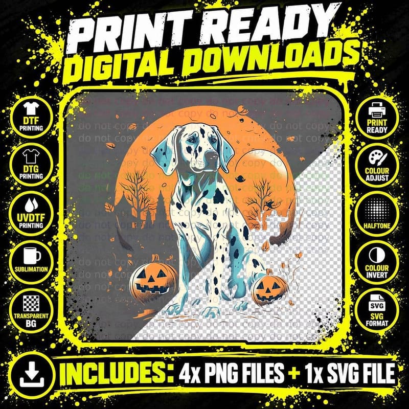Dalmatian Pumpkin Halloween Costume Dog Puppy Men Women Png SVG Digital Bundle