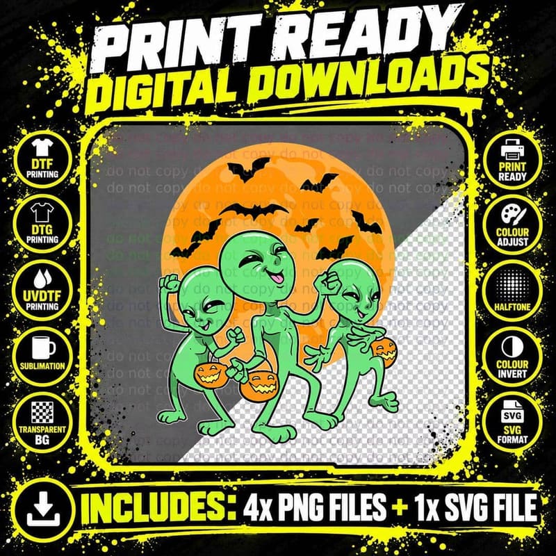 Dancing Alien Halloween T-Shirt Png SVG Digital Bundle