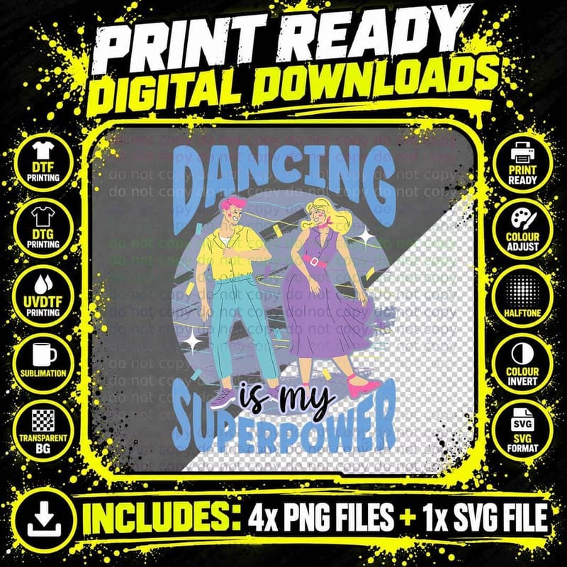 Dancing Is My Superpower Disco Dance Funny Dancer Png SVG Digital Bundle