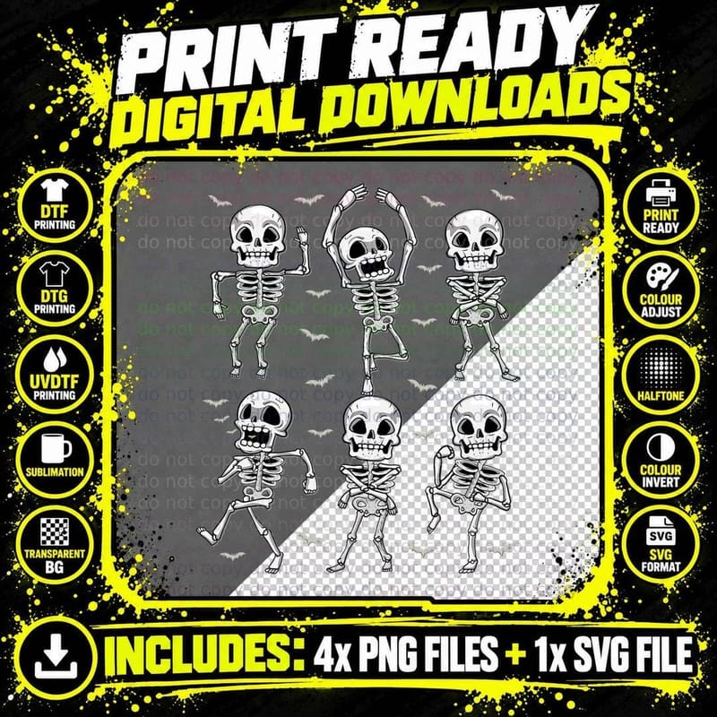 Dancing Skeleton Halloween Gaming Boys Kids Men Png SVG Digital Bundle