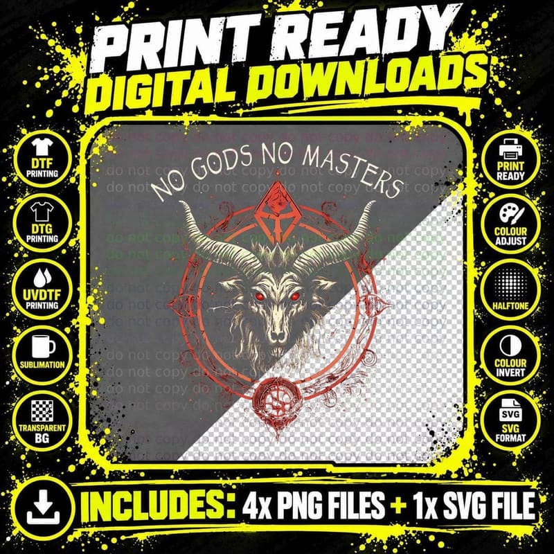 Dark Occult Macabre Gothic Baphomet No Gods No Masters Png SVG Digital Bundle