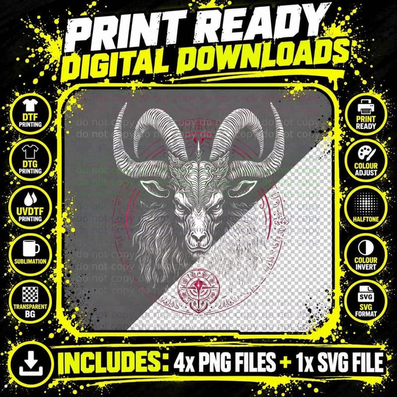 Dark Occult Macabre Gothic Symbol of Satanism Baphomet Png SVG Digital Bundle