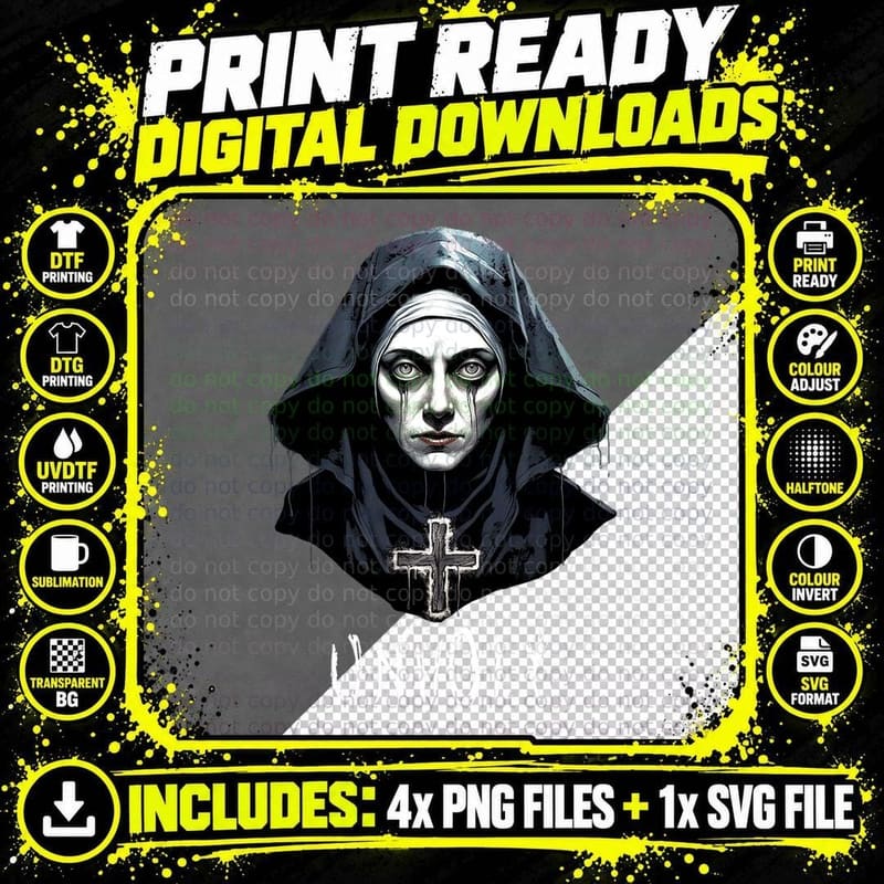 Dark Occult Macabre Witchcraft Satanism Unholy Nun Goth Png SVG Digital Bundle