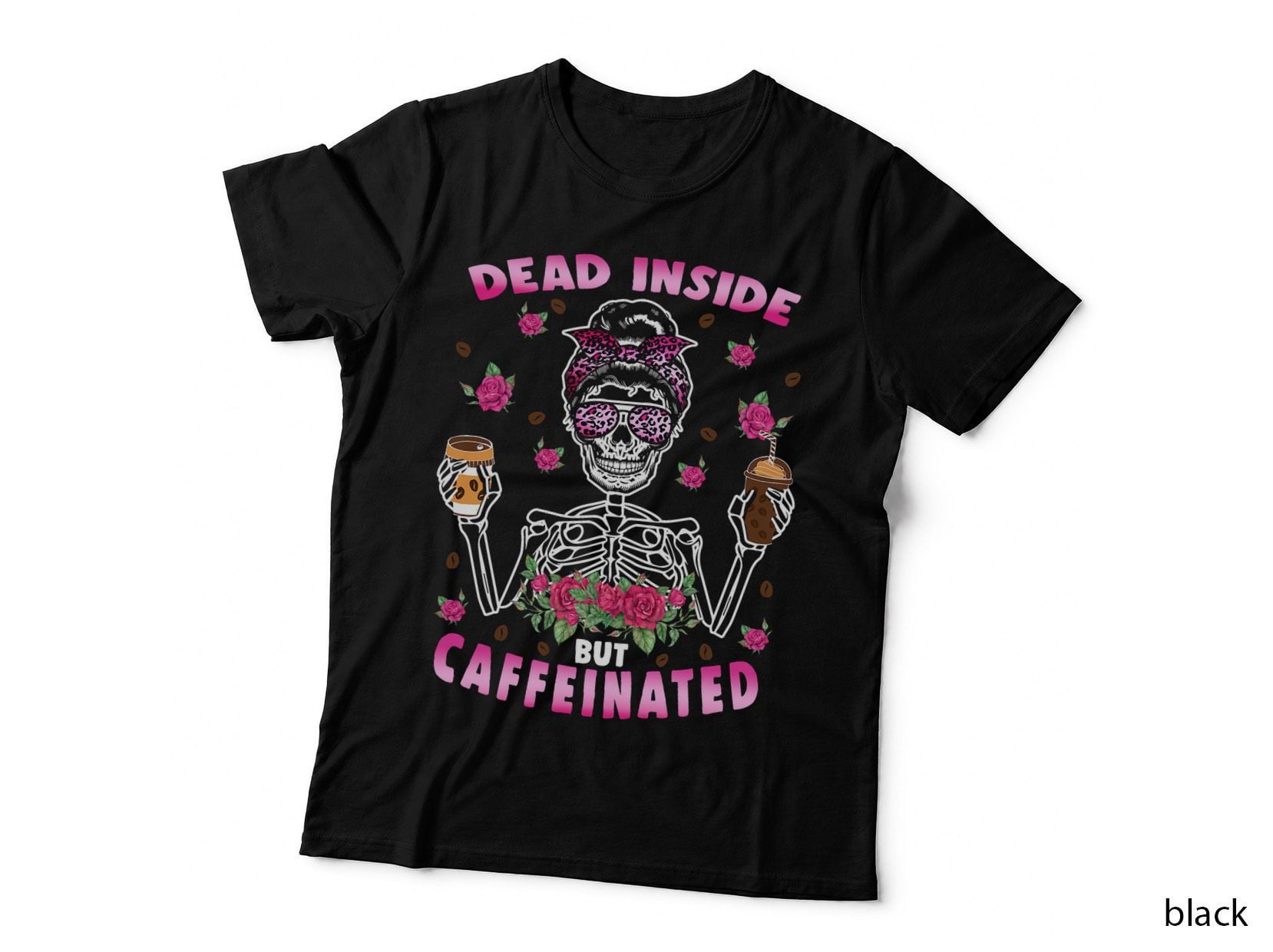 Dead Inside but Caffeinated Halloween Messy Bun T-Shirt