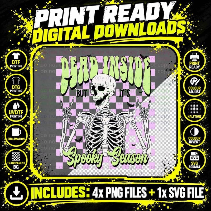 Dead Inside but It's Spooky Season Retro Halloween Png SVG Digital Bundle