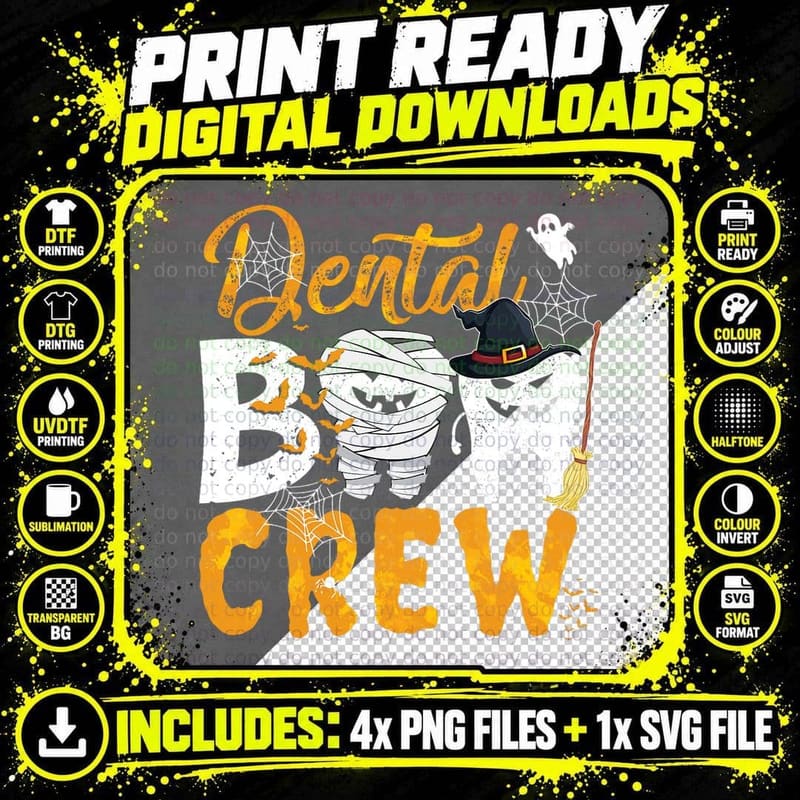 Dental Boo Crew Funny Dentist Assistant Halloween Png SVG Digital Bundle