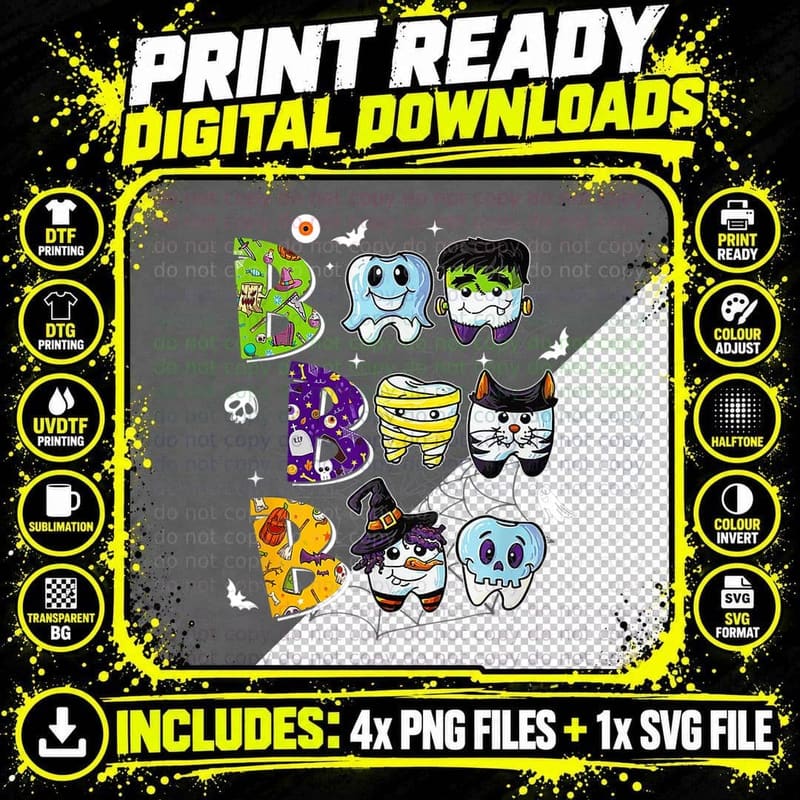 Dental Dentist Assistant Halloween Funny Boo Tooth Teeth Png SVG Digital Bundle