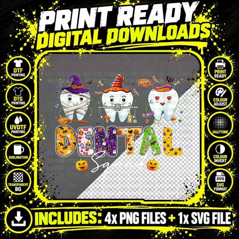 Dental Halloween Dental Squad Witch Teeth Dentist Png SVG Digital Bundle