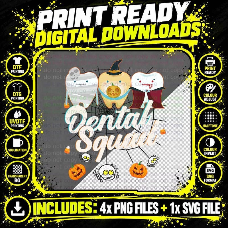 Dental Squad Dentist Halloween Costume Ghost Pumpkin Png SVG Digital Bundle