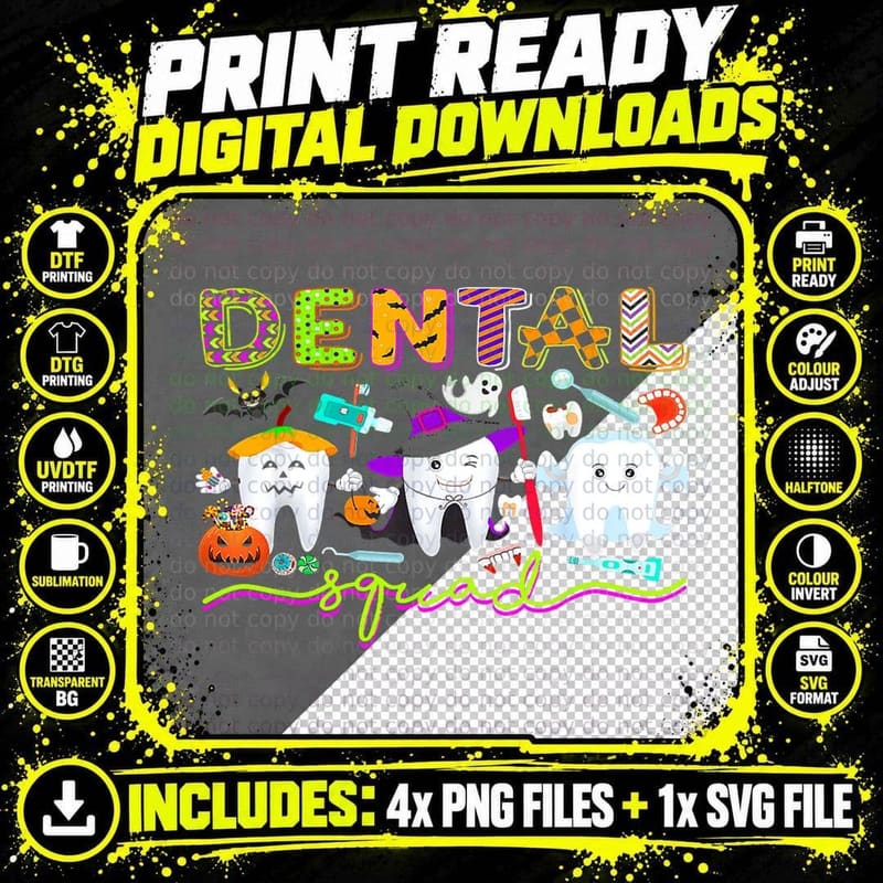 Dental Squad Dentist Witch Halloween Boos Crew Costume Png SVG Digital Bundle