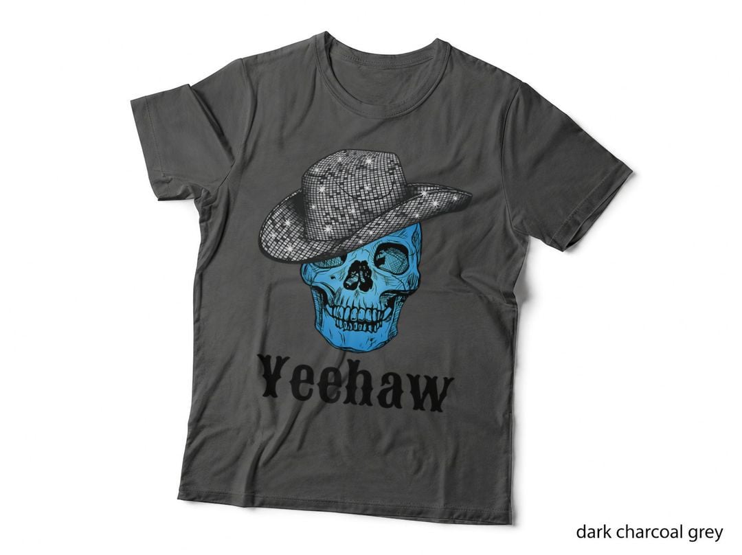 Disco Cowboy Hat with Skull Skeleton Western Country 70s T-Shirt