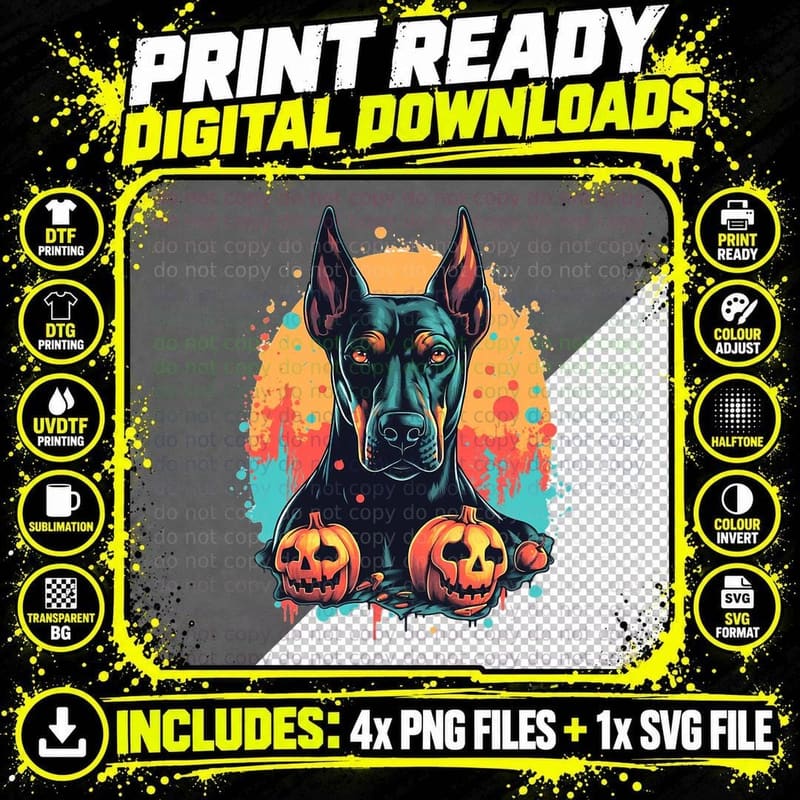 Doberman Zombie Halloween Costume Dog Lover Puppy Png SVG Digital Bundle