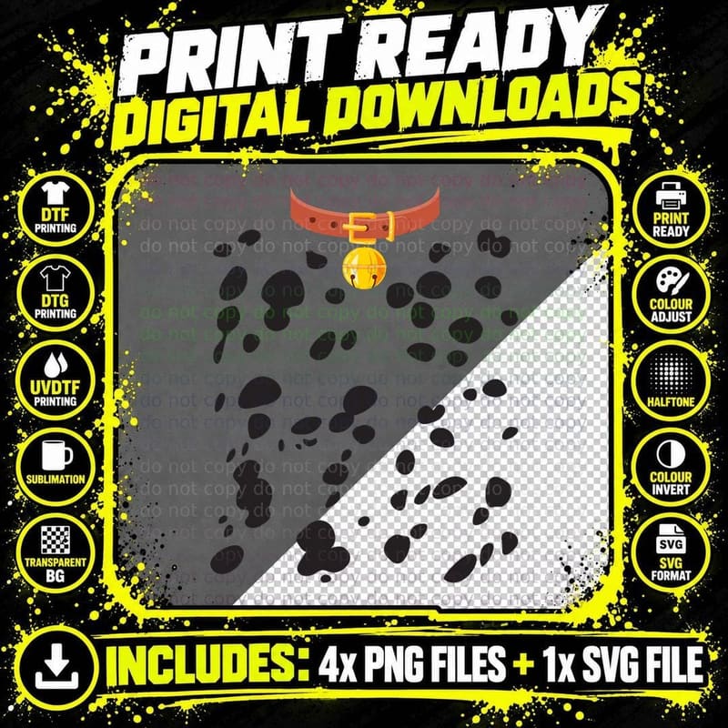 Dog Dalmatian Costume Dalmations Spots Puppy Print Png SVG Digital Bundle
