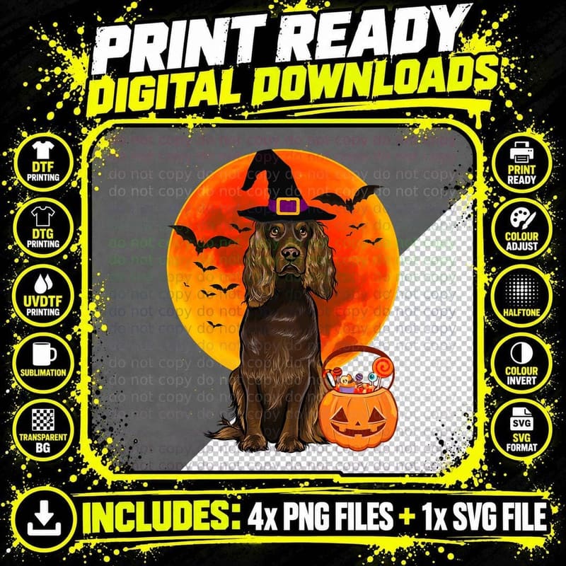 Dog Halloween Boykin Spaniel Jack O Lantern Pumpkin Png SVG Digital Bundle