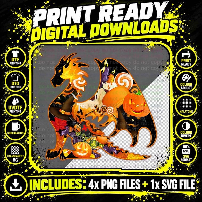 Dragon Halloween Costume Dragon Pumpkin Fall T-Shirt Png SVG Digital Bundle