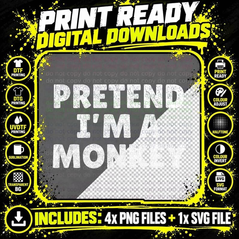 Easy Lazy Halloween Costume, Pretend I'm a Monkey T-Shirt Png SVG Digital Bundle