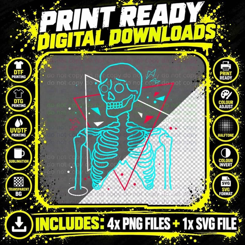 Electro Techno Skull Skeleton Disco Skull Bone T-Shirt Png SVG Digital Bundle