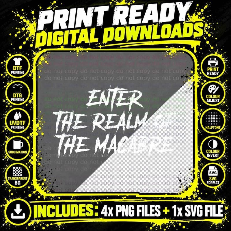 Enter the Realm of the Macabre Horror Word Design Png SVG Digital Bundle