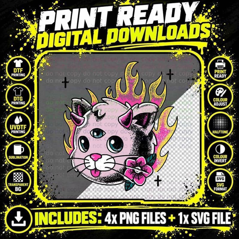 Evil Cat Pastel Goth Creepy Cute Yami Kawaii Goth Cat Png SVG Digital Bundle