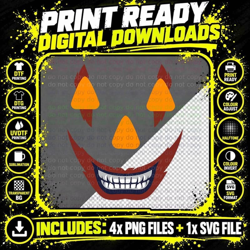 Evil Clown Pumpkin Halloween Costume Funny Hilarious Png SVG Digital Bundle