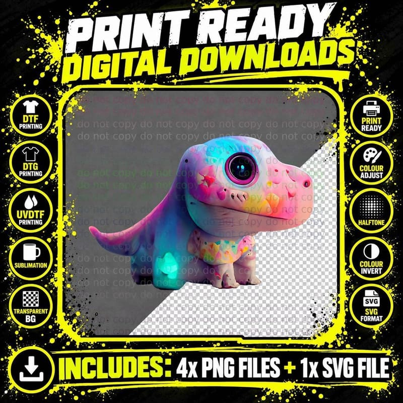 Extra Cute Dinosaur Baby in Color - to Wear on Halloween Png SVG Digital Bundle
