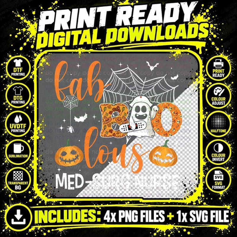 Faboolous Med-Surg Nurse Funny Halloween Boo Ghost Png SVG Digital Bundle