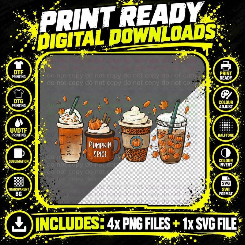 Fall Coffee Pumpkin Spice Junkie Latte Autumn Coffee Png SVG Digital Bundle