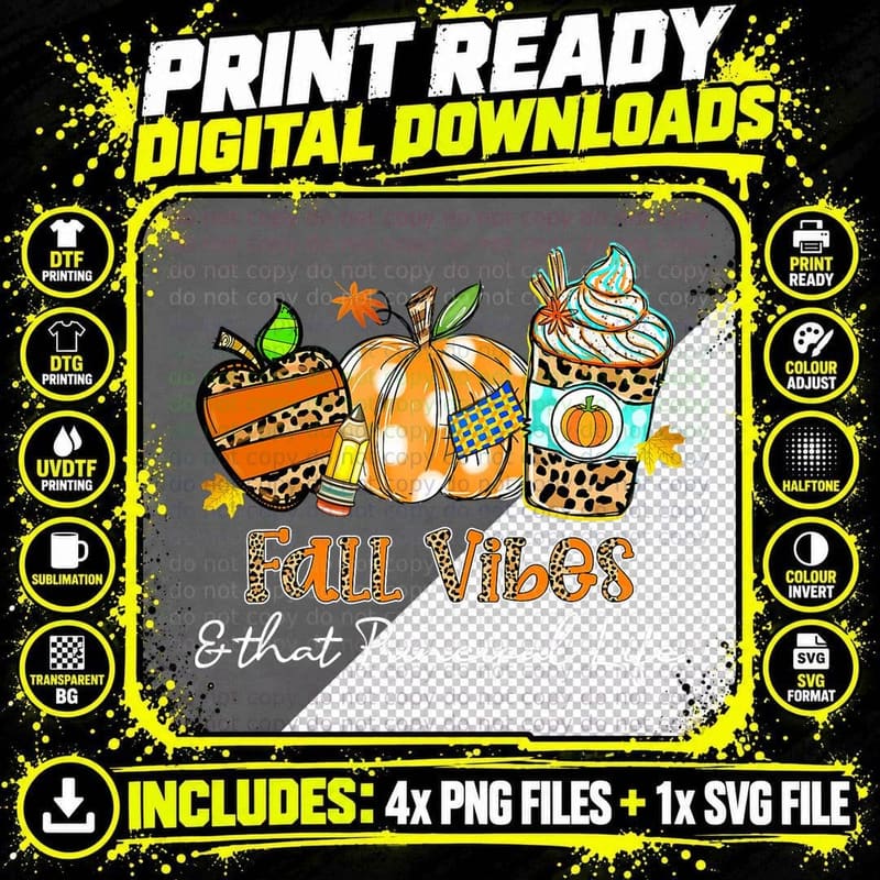 Fall Vibes & That Principal Life Apple Pencil Pumpkin Png SVG Digital Bundle