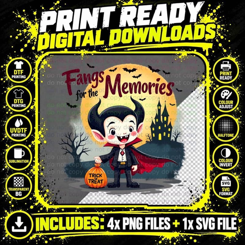 Fangs for the Memories Tee, Vampire Halloween Gift for Png SVG Digital Bundle