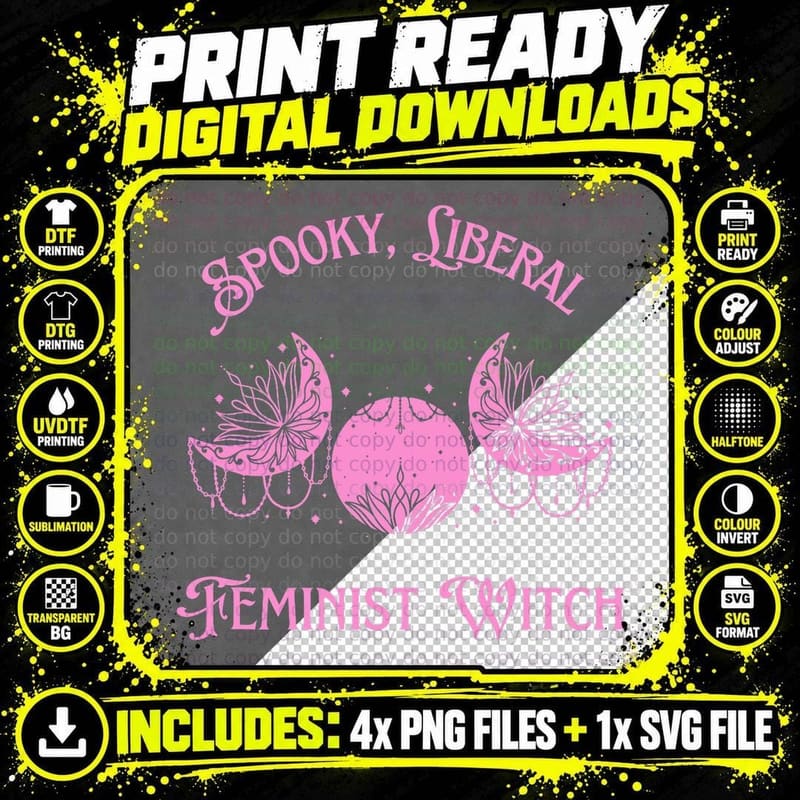 Feminism Pink Halloween Pro Choice Feminist Witch Goth Png SVG Digital Bundle