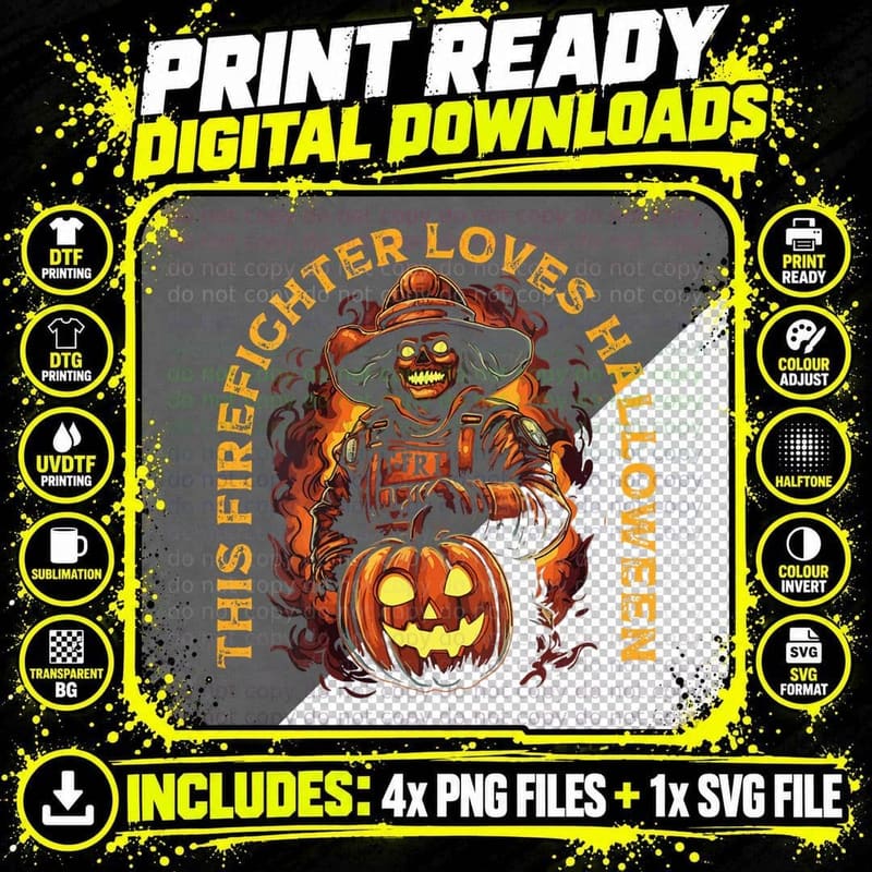 Firefighter Halloween Fireman Halloween Party Png SVG Digital Bundle