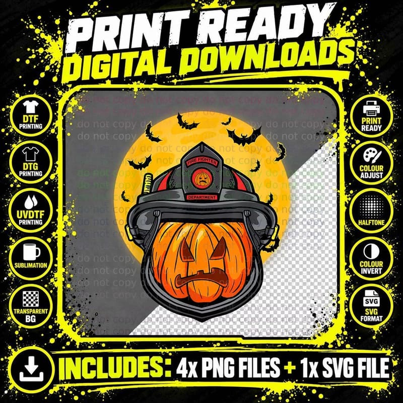 Firefighter Pumpkin Firefighter Halloween Fireman Png SVG Digital Bundle