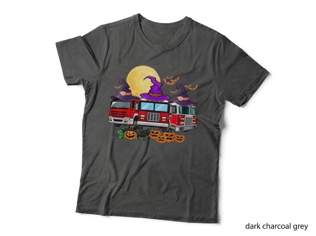Firefighter Pumpkin Witch Hat Fire Truck Halloween T-Shirt