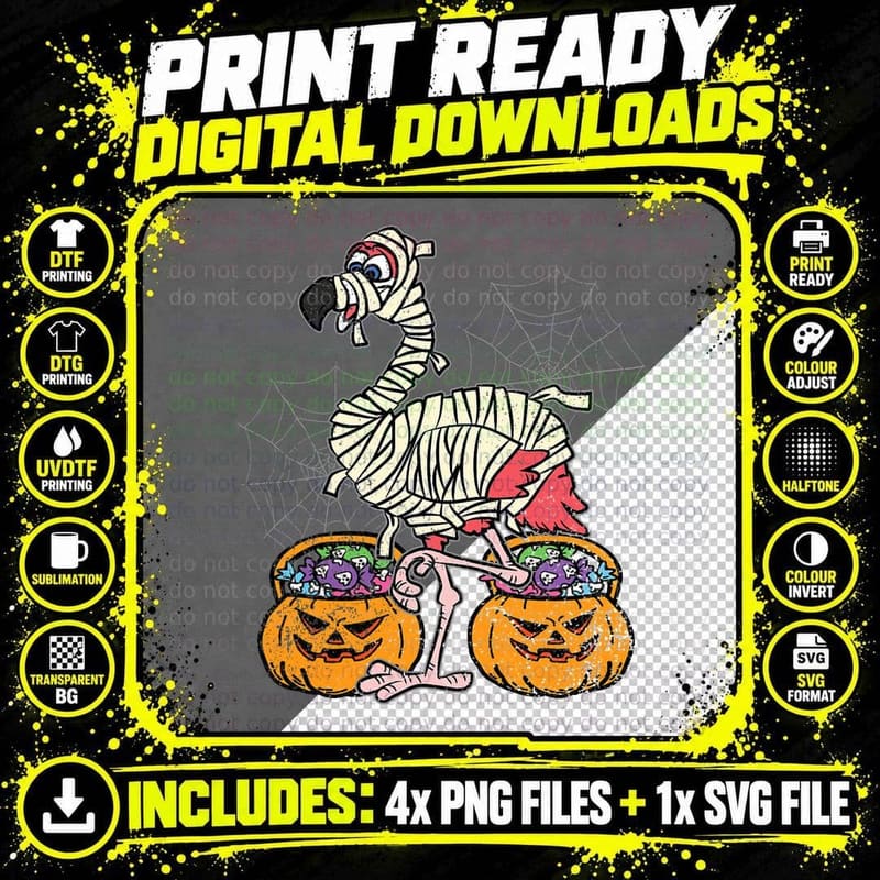Flamingo Halloween Costume Funny Animal Pumpkin Candy Png SVG Digital Bundle