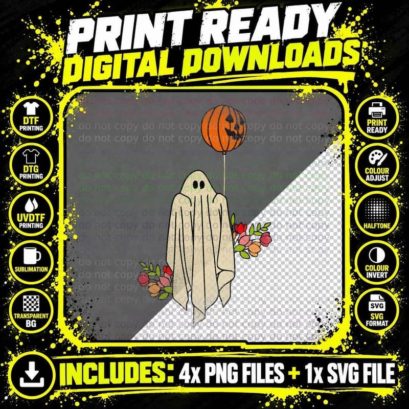 Floral Ghost Groovy Halloween Costume Vintage Pumpkin Png SVG Digital Bundle