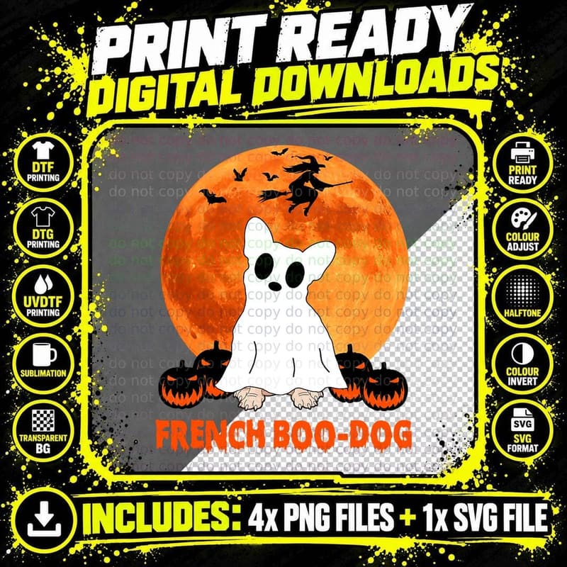 French Boo-Dog Funny French Bulldog Halloween Men Women Png SVG Digital Bundle